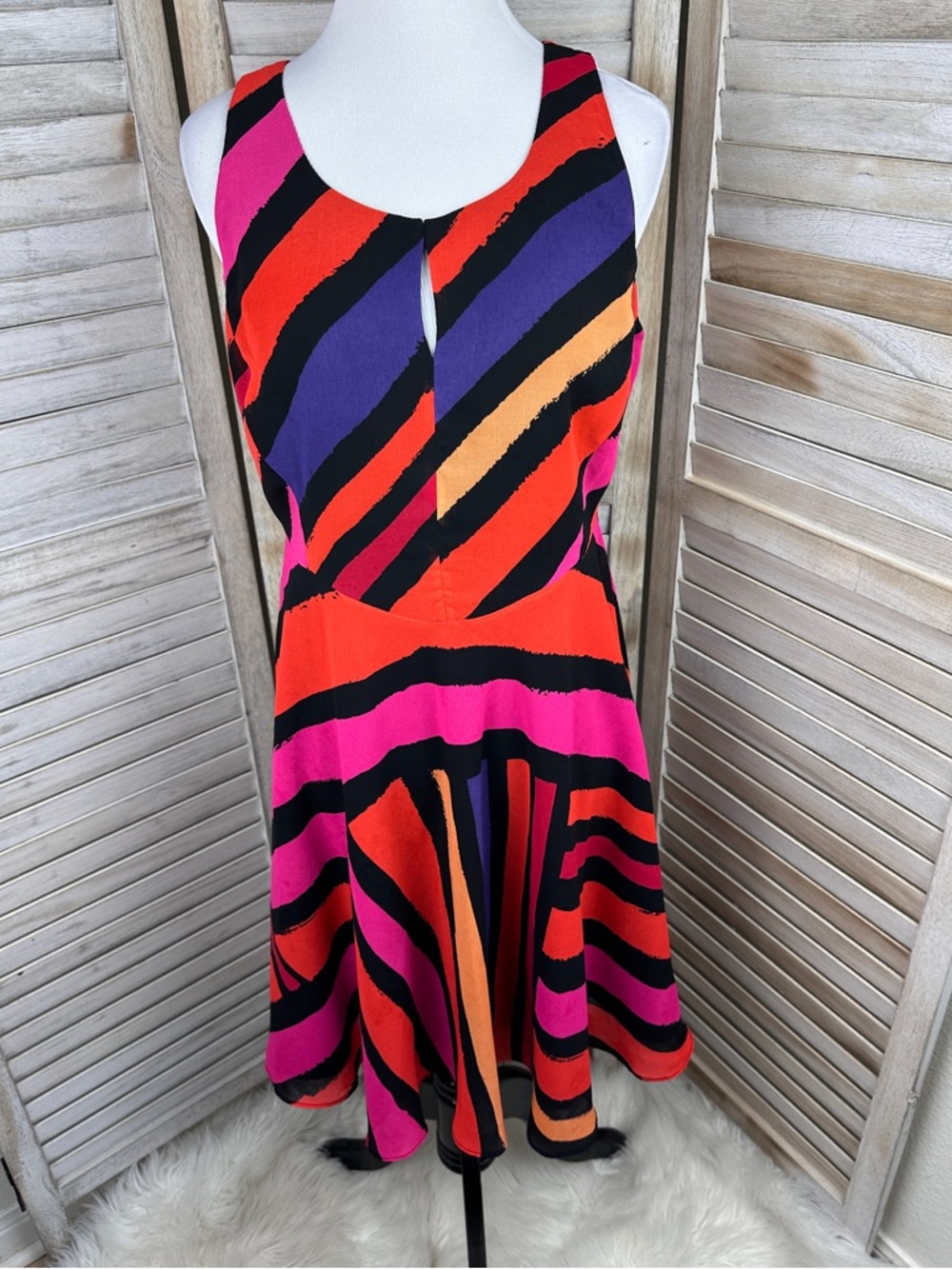CAbi 4075 Fete Festive Stripe Flowy A-Line Sleeveless Chiffon Dress Size XS
